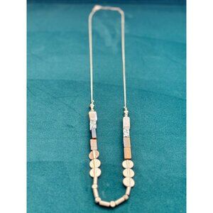 Boho Beaded Necklace Tiger's Eye Mother of Pearl 35" Gold Tone Gorgeous!